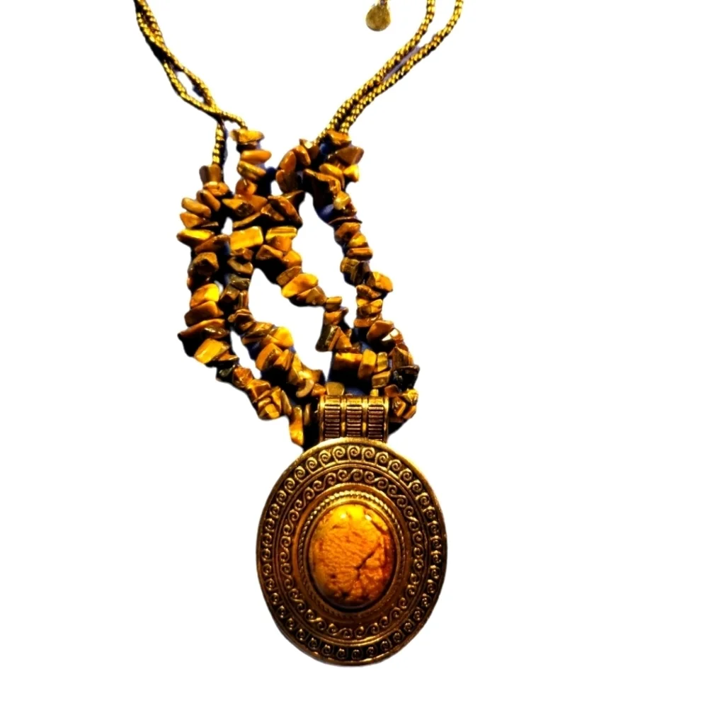 TIGER‎ EYE Cabochon Goldtone Necklace